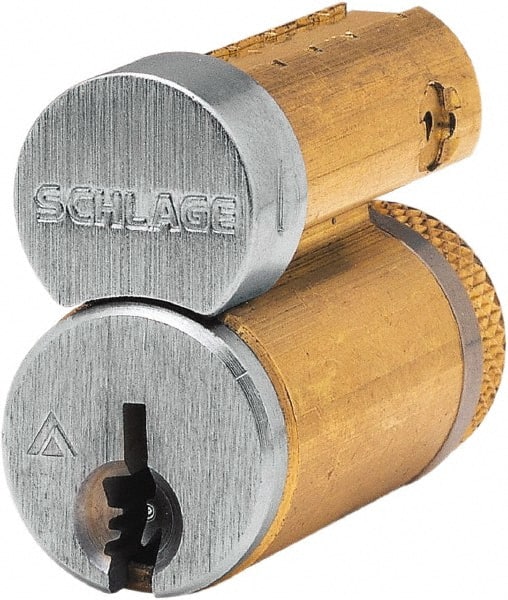 6, 7 Pin C Keyway Core Cylinder Small Format IC Steel & Brass, Satin Chrome Finish