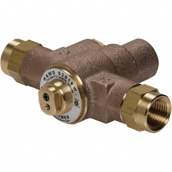 Haws - 1/2" Inlet, 2-5/8" Long x 6-1/8" Wide x 5-1/4" High, Brass Plumbed Wash Station Tempering Valve - Compatible with Combination Drench Shower & Eye/Face Wash Stations - Eagle Tool & Supply