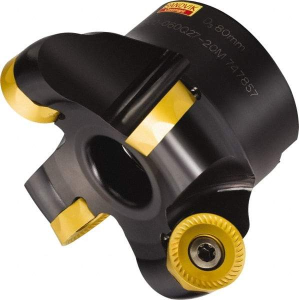 Sandvik Coromant - 6 Inserts, 4.2913" Cutter Diam, 0.315" Max Depth of Cut, Indexable High-Feed Face Mill - 1.2598" Arbor Hole Diam, 0.5669" Keyway Width, R200..Qxx Toolholder, RCKT 16 06 M0 Inserts, Series CoroMill 200 - Eagle Tool & Supply