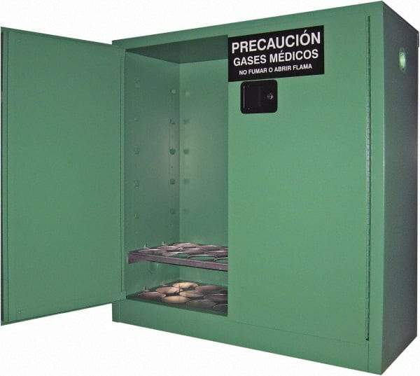 Securall Cabinets - 2 Door, Green Steel Standard Safety Cabinet for Flammable and Combustible Liquids - 44" High x 43" Wide x 18" Deep, Manual Closing Door, 3 Point Key Lock, D, E Cylinder Capacity - Eagle Tool & Supply