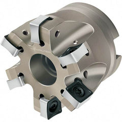 Walter - 5 Inserts, 80mm Cut Diam, 27mm Arbor Diam, 10mm Max Depth of Cut, Indexable Square-Shoulder Face Mill - 50mm High, SN.X 1205.. Insert Compatibility, Through Coolant, Series Xtra-tec - Eagle Tool & Supply