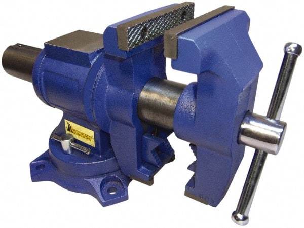 Interstate - 5" Jaw Width x 4-15/16" Jaw Opening Capacity, 2.64" Throat Depth, Bench & Pipe Combination Vise - 19/32 to 2.52" Pipe Capacity, Swivel Base, Bolt Down Attachment, Cast Iron - Eagle Tool & Supply