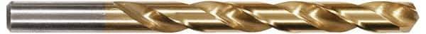 Hertel - Letter T 135° High Speed Steel Jobber Drill - TiN Finish, Right Hand Cut, Spiral Flute, Straight Shank, 4-7/8" OAL, Split Point - Eagle Tool & Supply