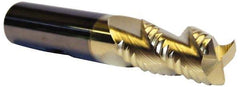 Accupro - 1/2" Diam, Coarse Pitch, 5/8" LOC, 3 Flute Solid Carbide 0.06" Corner Radius Roughing End Mill - ZrN Finish, 2-1/2" OAL, 1/2" Shank Diam, Single End, Centercutting, 30° Helix - Eagle Tool & Supply