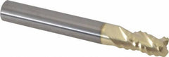 Accupro - 1/4" Diam, Coarse Pitch, 3/8" LOC, 3 Flute Solid Carbide 0.045" Corner Radius Roughing End Mill - ZrN Finish, 2" OAL, 1/4" Shank Diam, Single End, Centercutting, 30° Helix - Eagle Tool & Supply