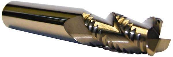 Accupro - 1/2" Diam, Coarse Pitch, 1" LOC, 3 Flute Solid Carbide 0.06" Corner Radius Roughing End Mill - Uncoated, 3" OAL, 1/2" Shank Diam, Single End, Centercutting, 30° Helix - Eagle Tool & Supply