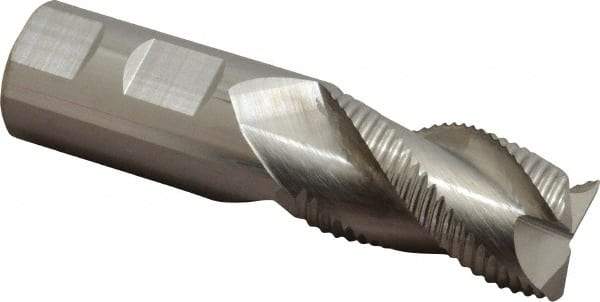 Accupro - 1" Diam, Coarse Pitch, 1-3/4" LOC, 3 Flute Solid Carbide 0.06" Corner Radius Roughing End Mill - Uncoated, 4" OAL, 1" Shank Diam, Single End, Centercutting, 30° Helix - Eagle Tool & Supply