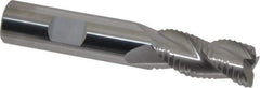 Accupro - 5/8" Diam, Coarse Pitch, 1-1/4" LOC, 3 Flute Solid Carbide 0.06" Corner Radius Roughing End Mill - Uncoated, 3-1/2" OAL, 5/8" Shank Diam, Single End, Centercutting, 30° Helix - Eagle Tool & Supply
