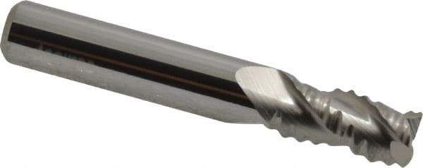 Accupro - 5/16" Diam, Coarse Pitch, 1/2" LOC, 3 Flute Solid Carbide 0.045" Corner Radius Roughing End Mill - Uncoated, 2" OAL, 5/16" Shank Diam, Single End, Centercutting, 30° Helix - Eagle Tool & Supply