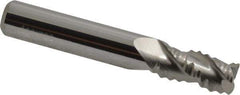 Accupro - 5/16" Diam, Coarse Pitch, 1/2" LOC, 3 Flute Solid Carbide 0.045" Corner Radius Roughing End Mill - Uncoated, 2" OAL, 5/16" Shank Diam, Single End, Centercutting, 30° Helix - Eagle Tool & Supply