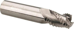 Accupro - 1/2" Diam, Coarse Pitch, 5/8" LOC, 3 Flute Solid Carbide 0.06" Corner Radius Roughing End Mill - Uncoated, 2-1/2" OAL, 1/2" Shank Diam, Single End, Centercutting, 30° Helix - Eagle Tool & Supply