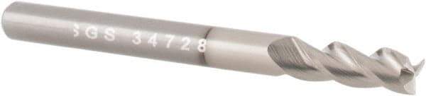 SGS - 1/2", 2" LOC, 1/2" Shank Diam, 4" OAL, 3 Flute, Solid Carbide Square End Mill - Single End, TiB2 Finish, Spiral Flute, 38° Helix, Right Hand Cut, Right Hand Flute, Series 43 - Eagle Tool & Supply