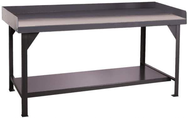 Durham - 60 Wide x 30" Deep x 35" High, Cold-Rolled Steel Workbench with Lower Shelf - Flat Top, Rounded Edge, Fixed Legs With Pre-Drill Holes for Anchoring - Eagle Tool & Supply