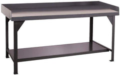 Durham - 72 Wide x 30" Deep x 35" High, Cold-Rolled Steel Workbench with Lower Shelf - Flat Top, Rounded Edge, Fixed Legs With Pre-Drill Holes for Anchoring - Eagle Tool & Supply