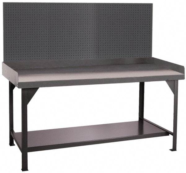 Durham - 60 Wide x 30" Deep x 47" High, Cold-Rolled Steel Workbench with Pegboard - Flat Top, Rounded Edge, Fixed Legs With Pre-Drill Holes for Anchoring - Eagle Tool & Supply