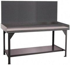 Durham - 60 Wide x 30" Deep x 47" High, Cold-Rolled Steel Workbench with Pegboard - Flat Top, Rounded Edge, Fixed Legs With Pre-Drill Holes for Anchoring - Eagle Tool & Supply
