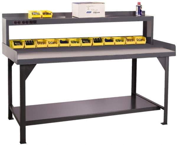 Durham - 72 Wide x 30" Deep x 47" High, Cold-Rolled Steel Workbench with Shelf Riser - Flat Top, Rounded Edge, Fixed Legs With Pre-Drill Holes for Anchoring - Eagle Tool & Supply