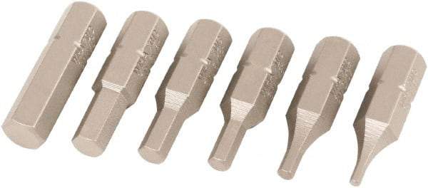 Wiha - 6 Piece, 1/4" Drive Screwdriver Insert Bit Set - 1/16 to 3/16" Hex - Eagle Tool & Supply