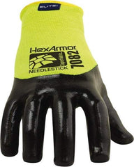 HexArmor - Size L (9), ANSI Cut Lvl A9, Puncture Lvl 4, PVC Coated Cut & Puncture Resistant Gloves - 9" Long, Palm, Fingers & Knuckles Coated, SuperFabric Lining, Knit Wrist, Hi-Vis Yellow/Black, Paired - Eagle Tool & Supply