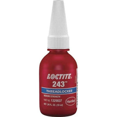 Loctite - 10 mL Bottle, Blue, Medium Strength Liquid Threadlocker - Series 243, 24 hr Full Cure Time, Hand Tool, Heat Removal - Eagle Tool & Supply