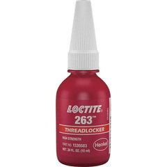 Loctite - 10 mL Bottle, Red, High Strength Liquid Threadlocker - Series 263, 24 hr Full Cure Time, Hand Tool, Heat Removal - Eagle Tool & Supply