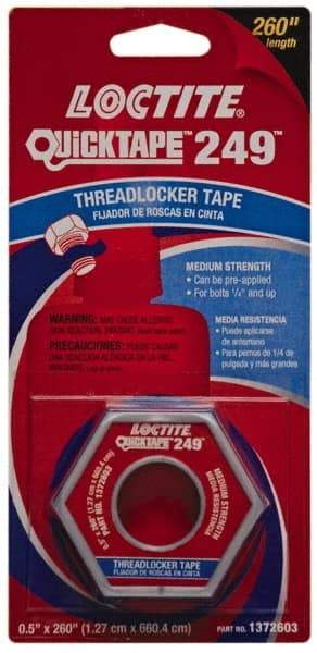 Loctite - Blue, Medium Strength Tape Threadlocker - Series 249, 24 hr Full Cure Time, Hand Tool, Heat Removal - Eagle Tool & Supply