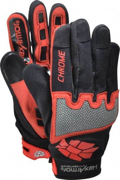 HexArmor - Size XL (10), ANSI Cut Lvl A8, Puncture Lvl 2, Synthetic Leather Cut Resistant Gloves - Hook & Loop Cuff, Black/Red, Paired - Eagle Tool & Supply