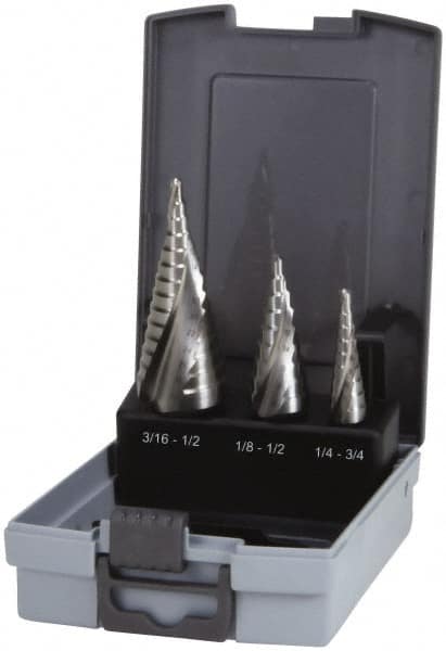 Hertel - 1/8 to 3/4", 118° Point, Bright Finish, High Speed Steel Step Drill Bit Set - Eagle Tool & Supply