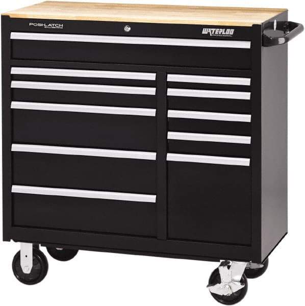 Waterloo - 11 Drawer 3,500 Lb Capacity Steel Tool Roller Cabinet - 41-1/4" Wide x 42-1/4" High x 18" Deep, Ball Bearing Drawer Slides, Black - Eagle Tool & Supply