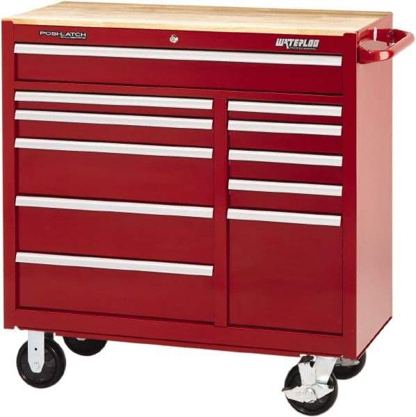 Waterloo - 11 Drawer 3,500 Lb Capacity Steel Tool Roller Cabinet - 41-1/4" Wide x 42-1/4" High x 18" Deep, Ball Bearing Drawer Slides, Red - Eagle Tool & Supply