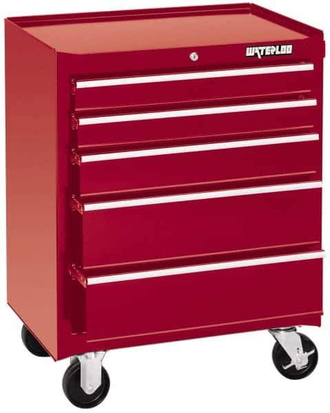 Waterloo - 5 Drawer 1,100 Lb Capacity Steel Tool Roller Cabinet - 26-1/2" Wide x 34-1/2" High x 18" Deep, Ball Bearing Drawer Slides, Red - Eagle Tool & Supply