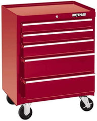 Waterloo - 5 Drawer 1,100 Lb Capacity Steel Tool Roller Cabinet - 26-1/2" Wide x 34-1/2" High x 18" Deep, Ball Bearing Drawer Slides, Red - Eagle Tool & Supply