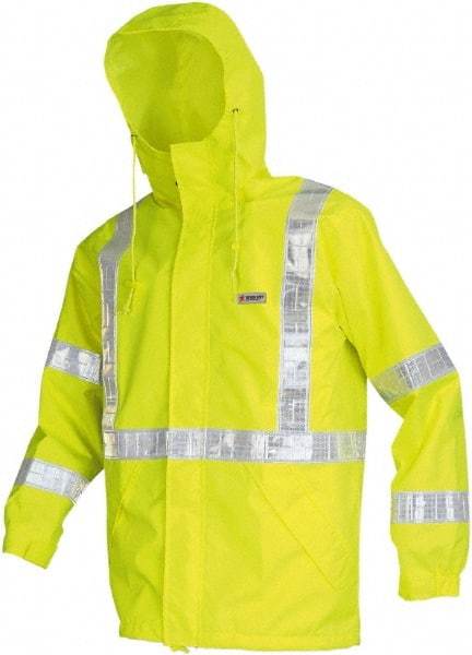 MCR Safety - Size 2XL, Lime, Rain Jacket - 2 Pockets, Packable Hood - Eagle Tool & Supply