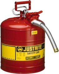 Justrite - 5 Gal Galvanized Steel Type II Safety Can - 17-1/2" High x 11-3/4" Diam, Red with Yellow - Eagle Tool & Supply