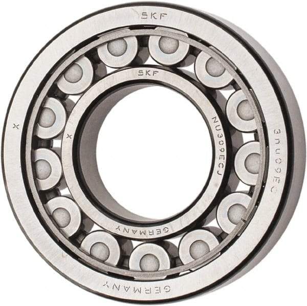 SKF - 45mm Bore Diam, 100mm Outside Diam, 25mm Wide Cylindrical Roller Bearing - 99,000 N Dynamic Capacity, 100,000 Lbs. Static Capacity - Eagle Tool & Supply
