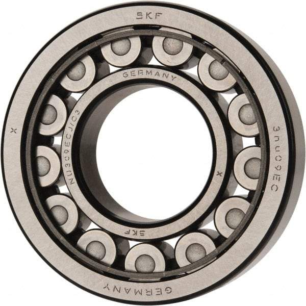 SKF - 45mm Bore Diam, 100mm Outside Diam, 25mm Wide Cylindrical Roller Bearing - 99,000 N Dynamic Capacity, 100,000 Lbs. Static Capacity - Eagle Tool & Supply