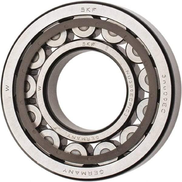 SKF - 45mm Bore Diam, 100mm Outside Diam, 25mm Wide Cylindrical Roller Bearing - 99,000 N Dynamic Capacity, 100,000 Lbs. Static Capacity - Eagle Tool & Supply