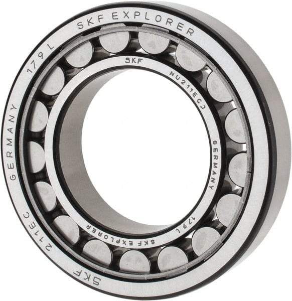 SKF - 55mm Bore Diam, 100mm Outside Diam, 21mm Wide Cylindrical Roller Bearing - 84,200 N Dynamic Capacity, 95,000 Lbs. Static Capacity - Eagle Tool & Supply