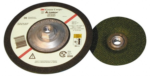 3M - 36 Grit, 7" Wheel Diam, 1/8" Wheel Thickness, Type 27 Depressed Center Wheel - Eagle Tool & Supply