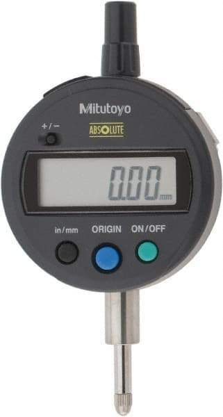 Mitutoyo - 0 to 12.7mm Range, 0.0005" Graduation, Electronic Drop Indicator - Flat Back, Accurate to 0.001", English & Metric System, LCD Display - Eagle Tool & Supply