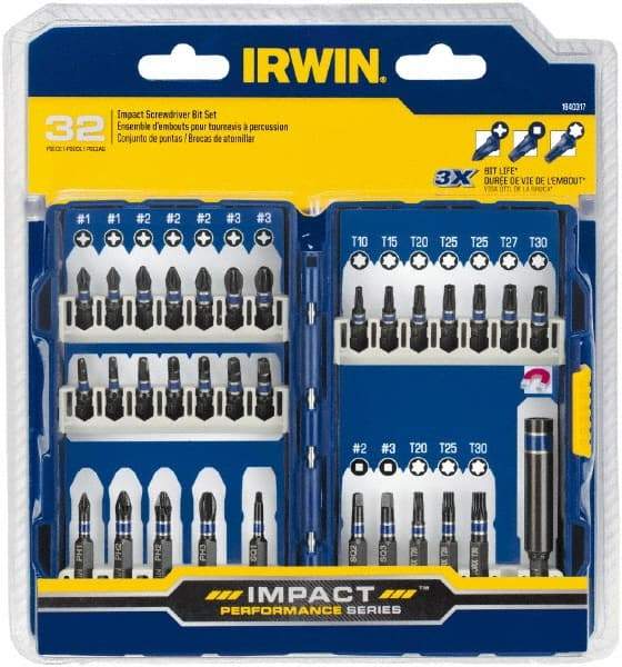 Irwin - 32 Piece, Phillips, Square, Torx Handle, Drive Set - #1 to #3 - Eagle Tool & Supply