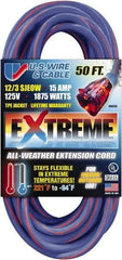 Value Collection - 50', 12/3 Gauge/Conductors, Blue/Pink Indoor & Outdoor Extension Cord - 1 Receptacle, 15 Amps, 125 Volts, UL SJEOW, NEMA 5-15P - Eagle Tool & Supply