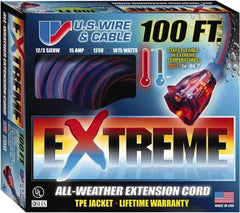 Value Collection - 100', 12/3 Gauge/Conductors, Blue/Pink Indoor & Outdoor Extension Cord - 1 Receptacle, 15 Amps, 125 Volts, UL SJEOW, NEMA 5-15P - Eagle Tool & Supply