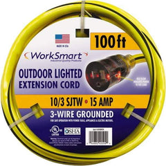 Value Collection - 100', 10/3 Gauge/Conductors, Yellow/Black Outdoor Extension Cord - 1 Receptacle, 15 Amps, UL SJTW, NEMA 5-15P - Eagle Tool & Supply