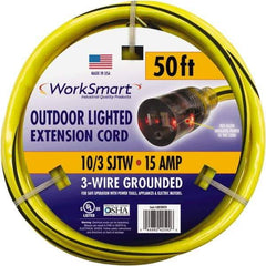 Value Collection - 50', 10/3 Gauge/Conductors, Yellow/Black Outdoor Extension Cord - 1 Receptacle, 15 Amps, UL SJTW, NEMA 5-15P - Eagle Tool & Supply