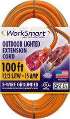 Value Collection - 100', 12/3 Gauge/Conductors, Orange/Blue Outdoor Extension Cord - 1 Receptacle, 15 Amps, UL SJTW, NEMA 5-15P - Eagle Tool & Supply