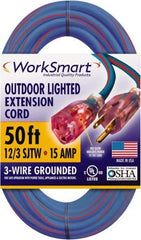 Value Collection - 50', 12/3 Gauge/Conductors, Blue/Red Outdoor Extension Cord - 1 Receptacle, 15 Amps, UL SJTW, NEMA 5-15P - Eagle Tool & Supply