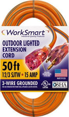 Value Collection - 50', 12/3 Gauge/Conductors, Orange/Blue Outdoor Extension Cord - 1 Receptacle, 15 Amps, UL SJTW, NEMA 5-15P - Eagle Tool & Supply