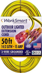 Value Collection - 50', 14/3 Gauge/Conductors, Yellow/Black Outdoor Extension Cord - 1 Receptacle, 15 Amps, UL SJTW, NEMA 5-15P - Eagle Tool & Supply