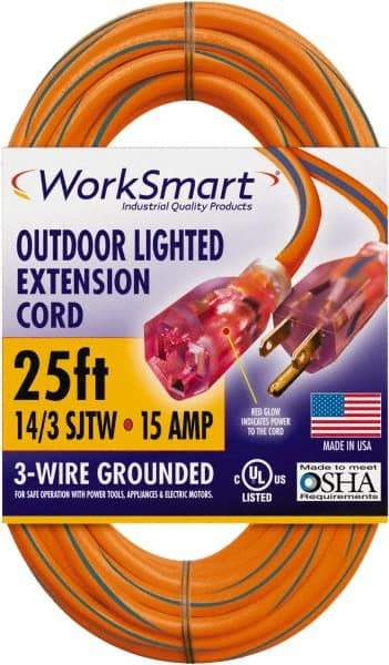 Value Collection - 25', 14/3 Gauge/Conductors, Orange/Blue Outdoor Extension Cord - 1 Receptacle, 15 Amps, UL SJTW, NEMA 5-15P - Eagle Tool & Supply